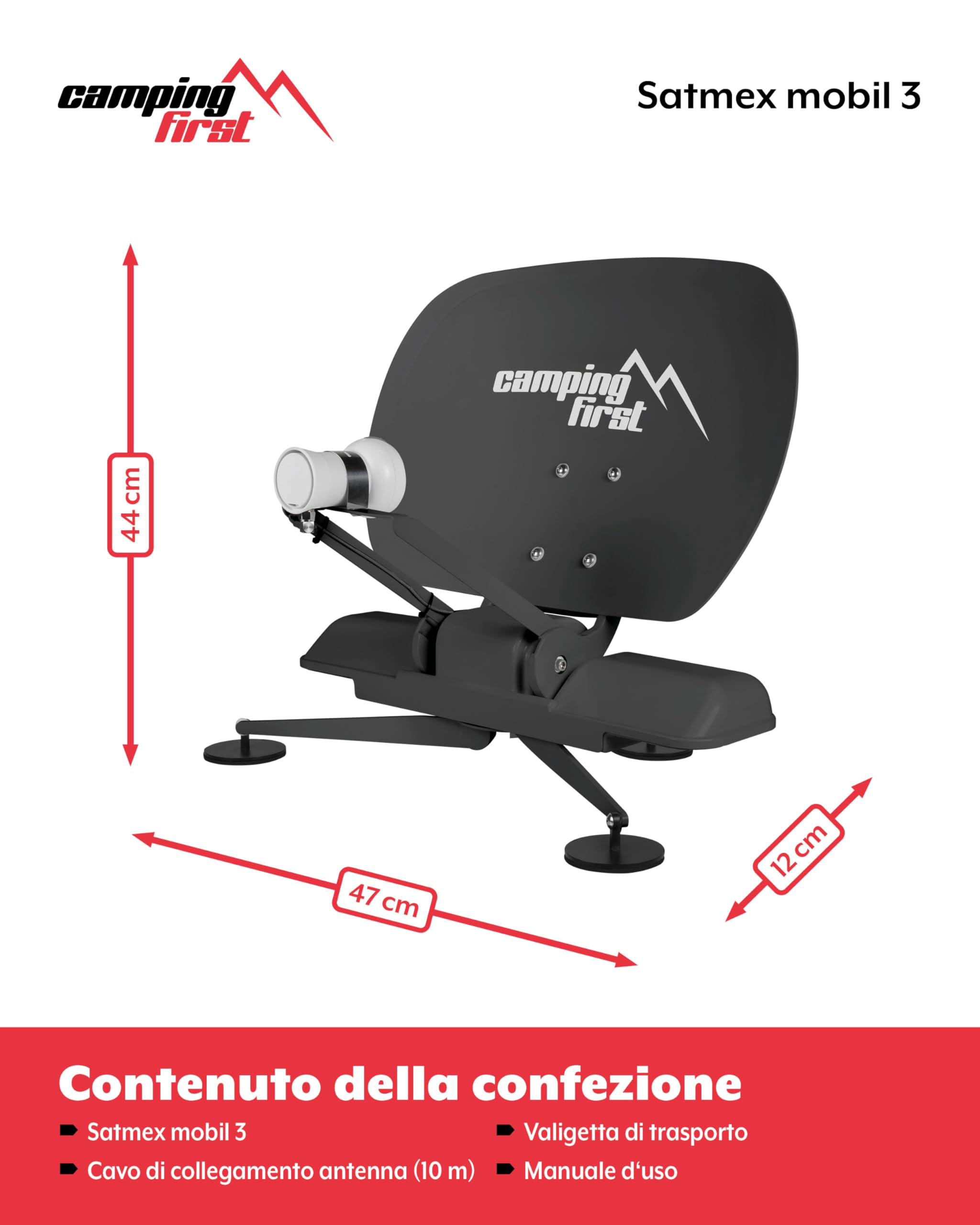 Satmex mobil 3 – Antenna sat mobile automatica – Antracite | Allineamento automatico su Astra 19,2°E, senza alimentazione esterna