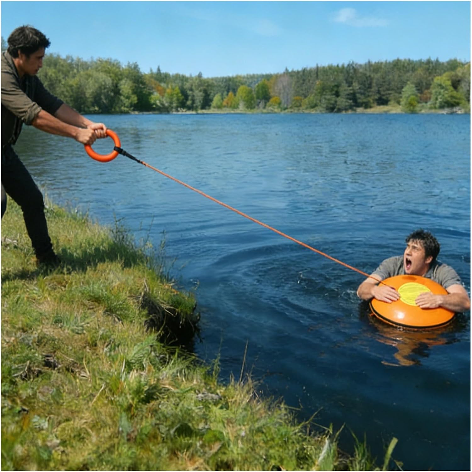 Throwable Emergency Rescue Disc with 131ft Rope，Boating Safety Rescue Disc 164ft Throw Range 485LBS Capacity, Portable Life Saving Discs High Buoyancy