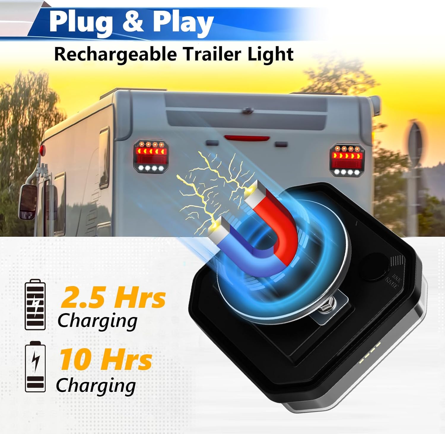Wireless Magnetic Trailer Lights, 2.4GHz Signal 100 Feet Range Rechargeable LED Tow Lights, with 82 High Brightness LEDs for Trucks Trailers Cars