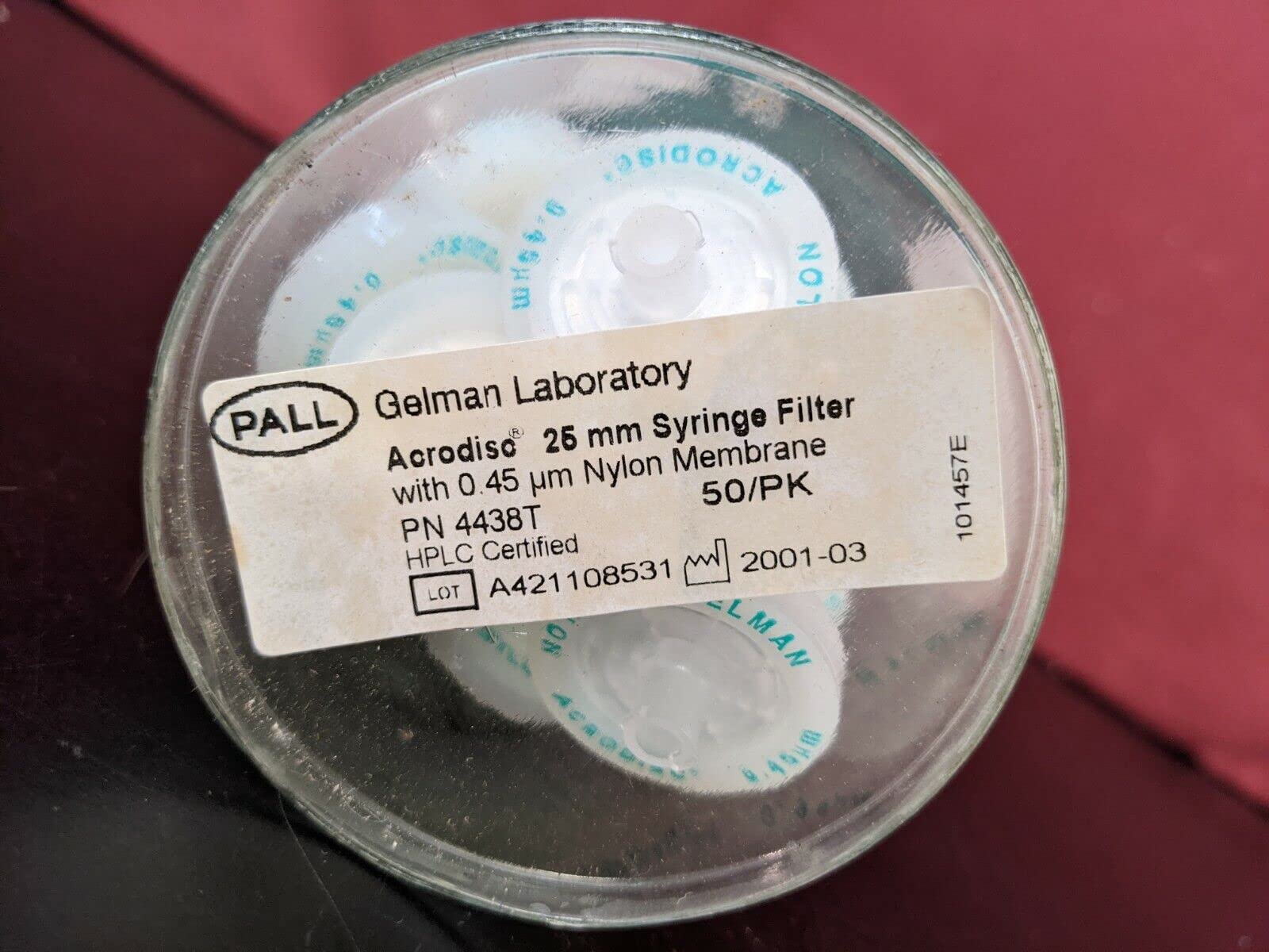 Pall Acrodisc 25 mm Syringe Filter 0.45 µm Nylon Membrane P/N 4438T / Pack of 37