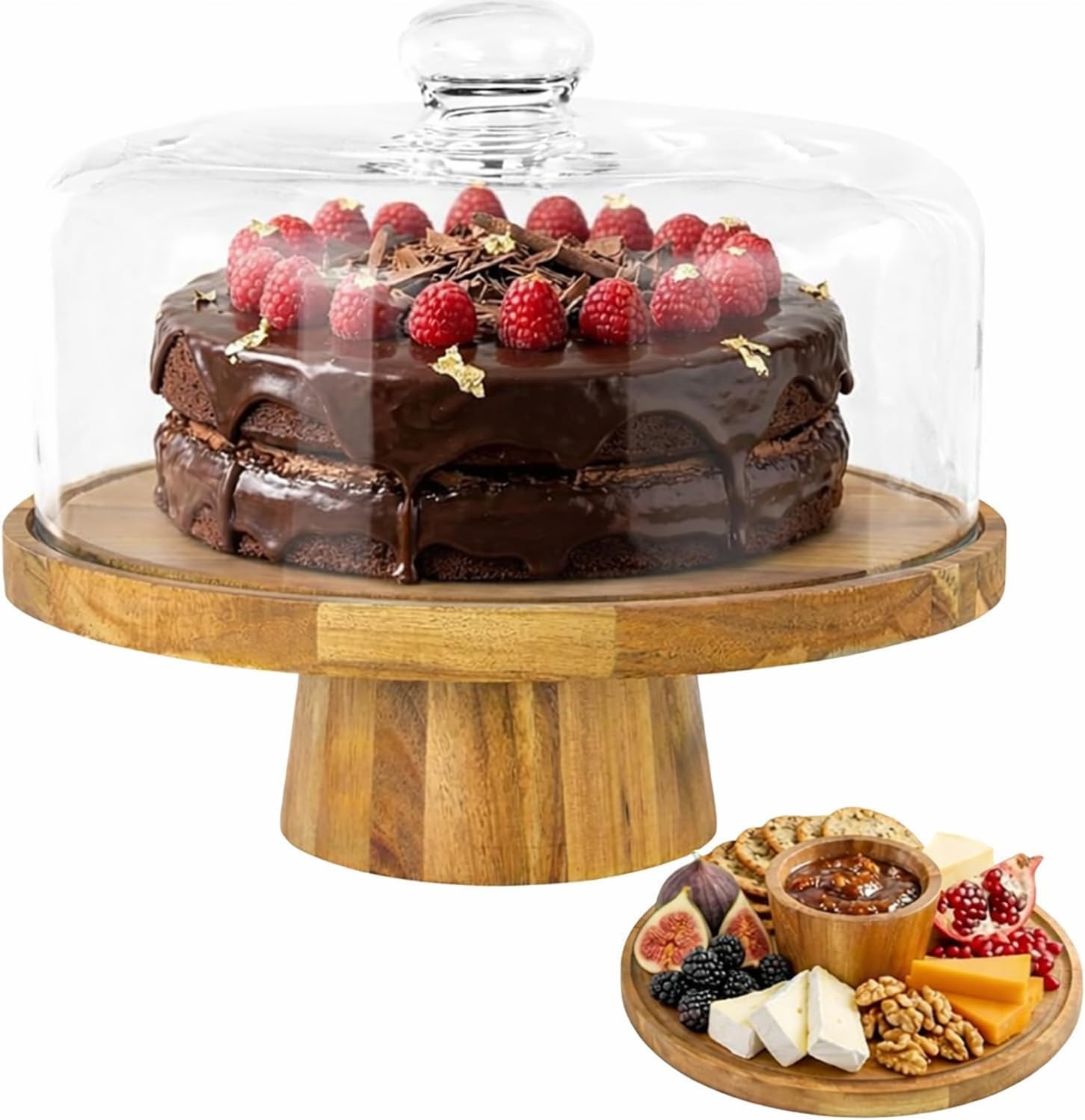 Plateau à gâteau avec couvercle, plateau à gâteau avec pied, support à gâteau, kit de présentation de dessert 2 en 1, convient pour la famille, la cuisine, les boulangeries, les mariages et