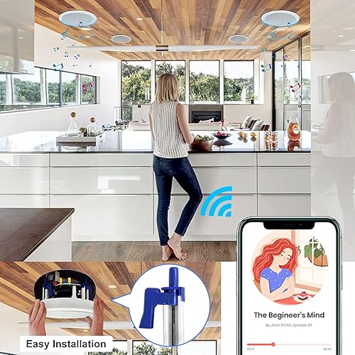 Miniatura 8 de Herdio Sistema de altavoces de techo Bluetooth de montaje empotrado de 5.25 pulgadas, potencia máxima, 600 vatios, ideal para interiores y