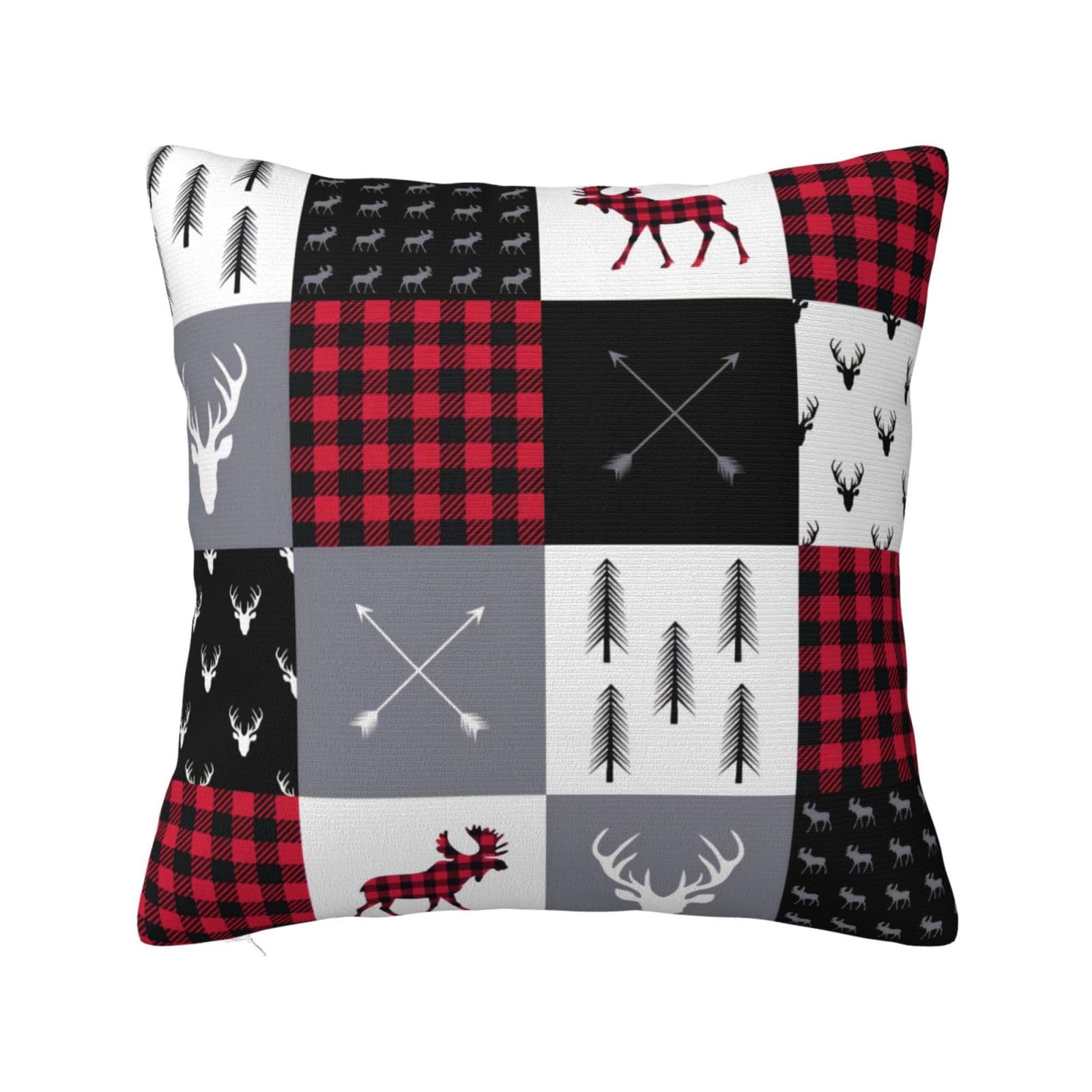 Rustic Buffalo Plaid Patchwork Red White Christmas Pillowcase 16"x16"