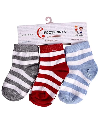 FOOTPRINTS Organic cotton Kids Socks - Pack of 3 Pairs - Stripes
