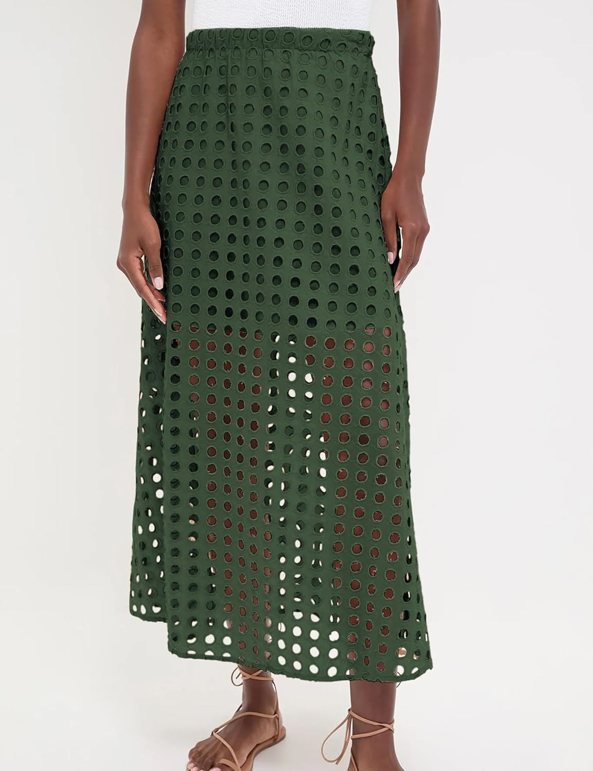 Ailoqing 2026 Summer Casual Long Skirt for Women Cotton Eyelet Beach Maxi Skirt with Underneath - Image 5