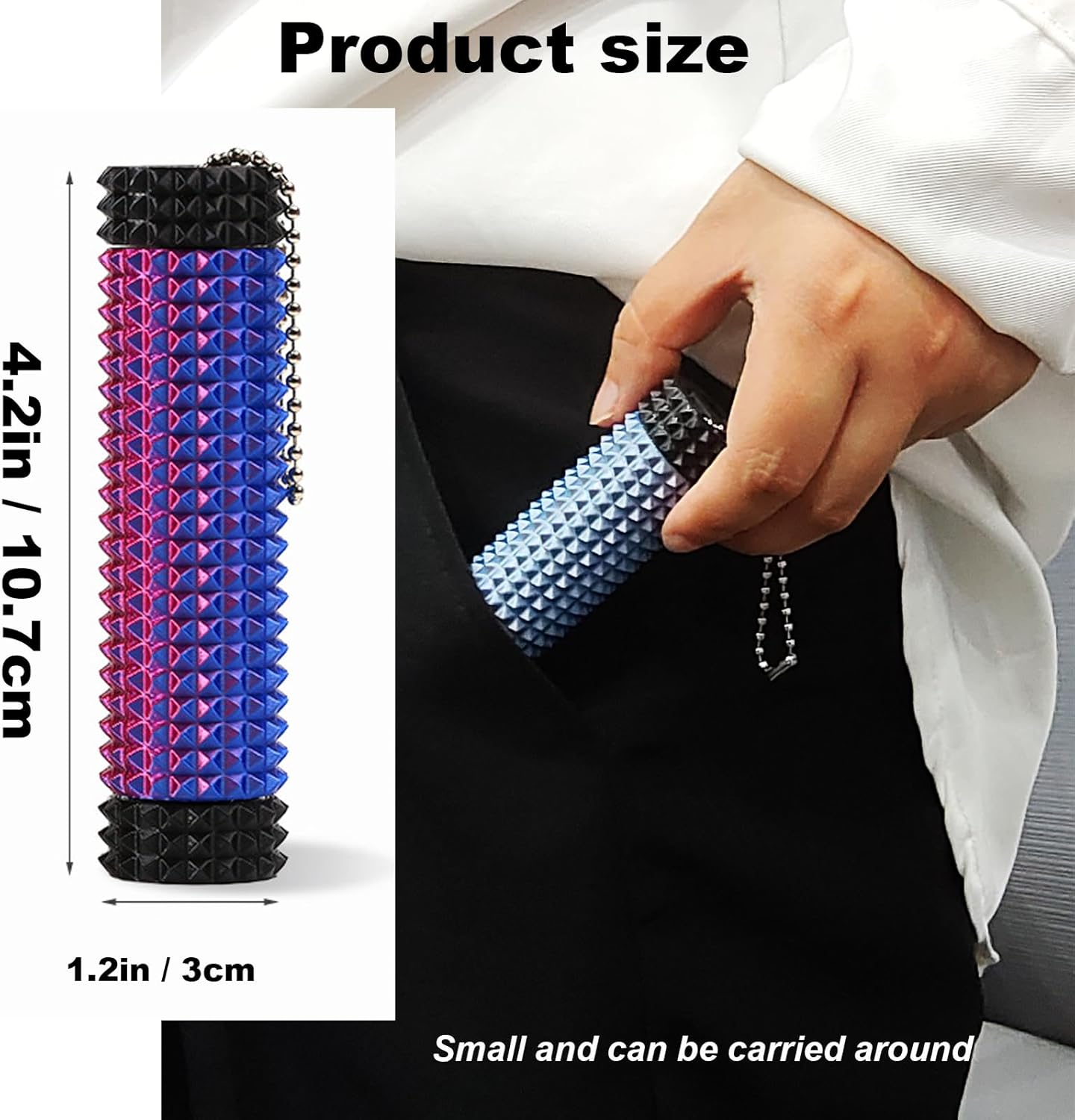 2 Pcs Pain Stim Fidget, Spiky Grippie Stim Keychain Sensory Anxiety Skin Picking Stress Stimming Roller Relief Quiet Desk Use Gadget (Blue-Green-Gold Black Cover and Powder-Blue White Cover)