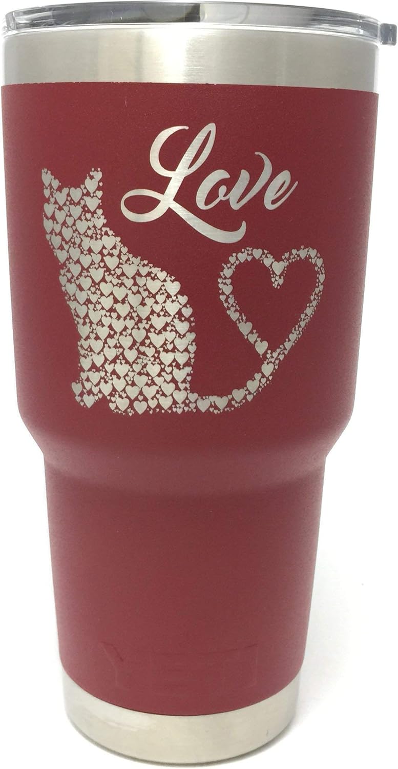 Love Cats Design, Laser Engraved yeti Stainless Steel Tumbler With Your Choice Of NEW DuraCoat Colors - NOT A STICKER!!