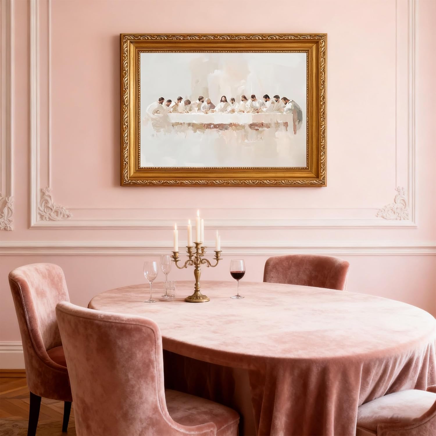 QWETYY666 Gold Framed The Last Supper Wall Art Jesus Last Supper Canvas Wall Decor Christian Picture Print Religious Christ for Living Room Dining Room Church Home Painting Artwork 16x24 inch