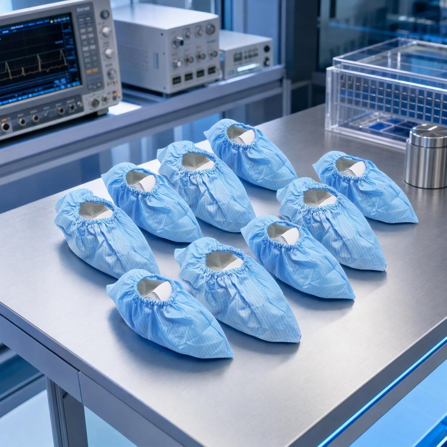 ULTECHNOVO 4 Pairs Reusable Anti Static Shoe Covers Non Slip Booties | Polyester Dustproof Foot Boot Protectors Elastic Overshoes for Cleanroom Labs Workshops Blue One Size Fits Most