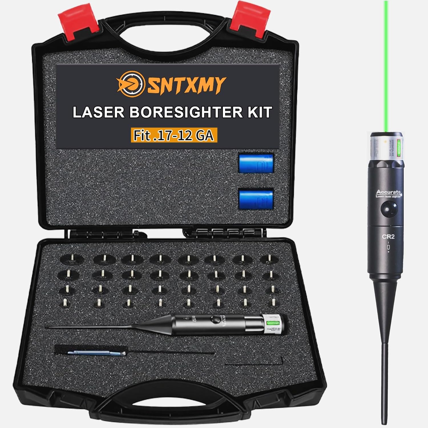 sntxmy Professional Bore Sight Laser Kit-Bore Laser Sighting Fits 0.17 to 12GA, Site Right Laser Bore Sighter kit 2.0 with 32 Adaptters.