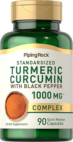 Piping Rock Curcumina de cúrcuma con pimienta negra | 90 cápsulas | Suplemento complejo de hierbas con extracto de bioperina | Sin OMG, sin gluten