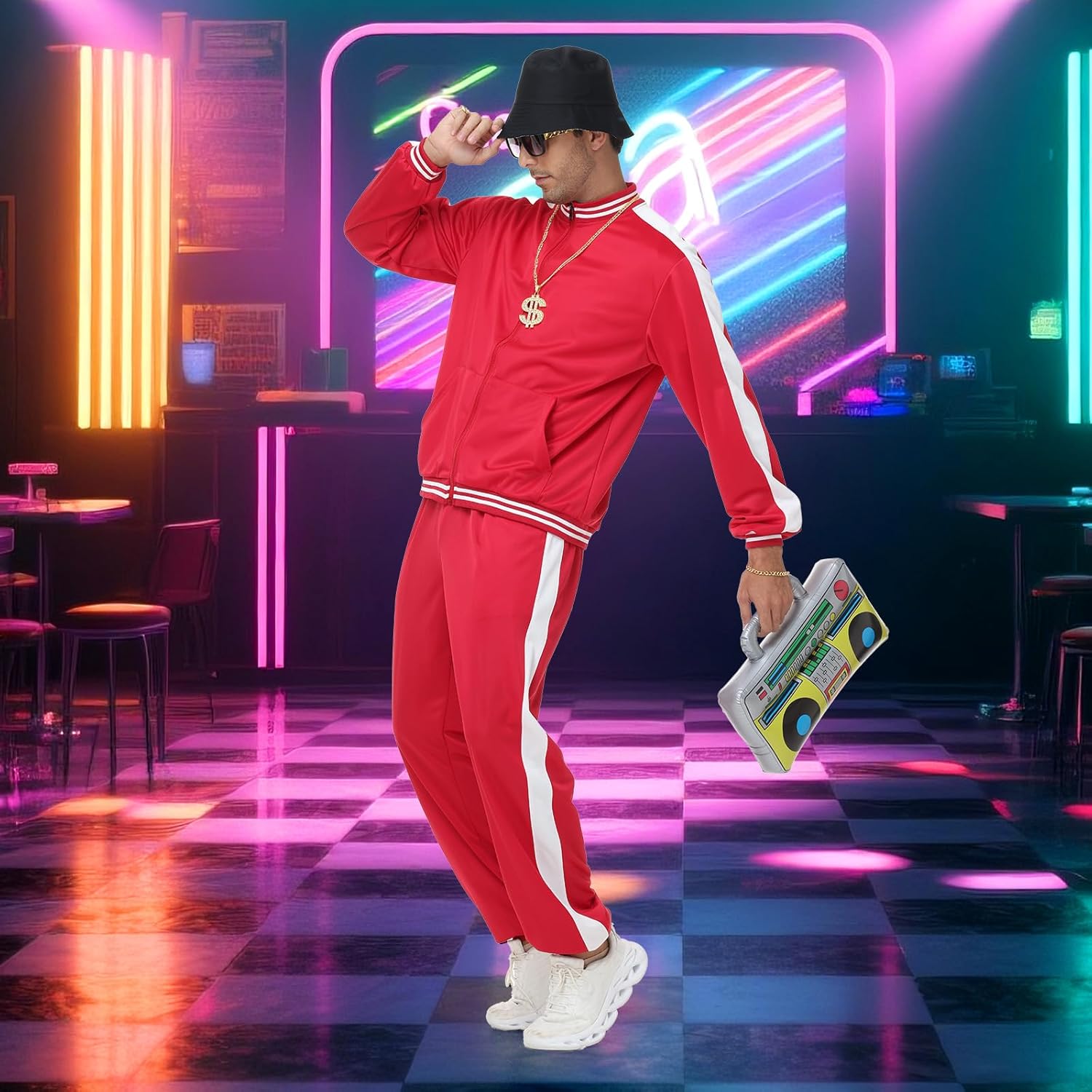 80s Outfit for Men - 90s Hip Hop Tracksuit, Retro Windbreaker Disco Themed Party Costume, Track Suit Sportswear Set - Image 4