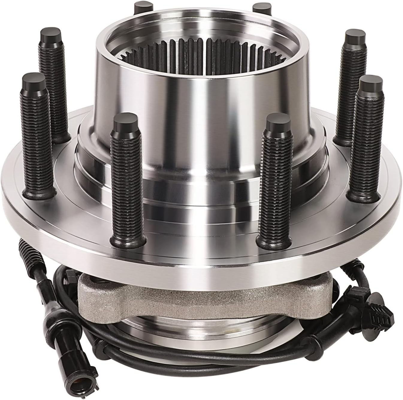 Auto Dynasty [8-Lug Wheel] Factory Style Front Wheel Bearing Hub Assembly with ABS Sensor Cable and Plug Compatible with Ford F250 F350 SD Excursion 4WD 2003-2005, Bare Steel