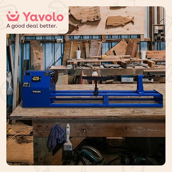 Wood Lathe & Chisel Set 400W Variable Speed Woodturning Machine, 1m Bed, 350mm Turning Diameter, Adjustable Tool Rest, Tailstock with Spindle Tip, Front End Driver Included Bundle