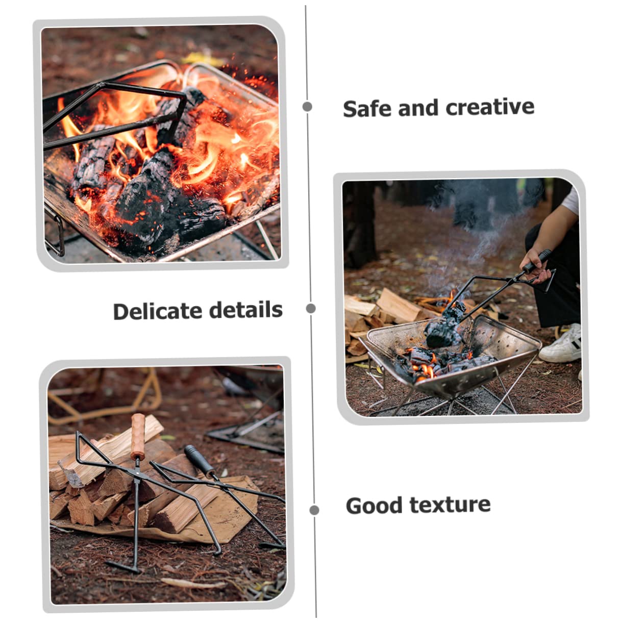Pinza de Carbón para Chimenea de Camping con Mango de Madera Negra | Hierro Resistente, Agarre de Precisión para Manipular Brasas, 1 Pieza para Hotel y Fogata Exterior