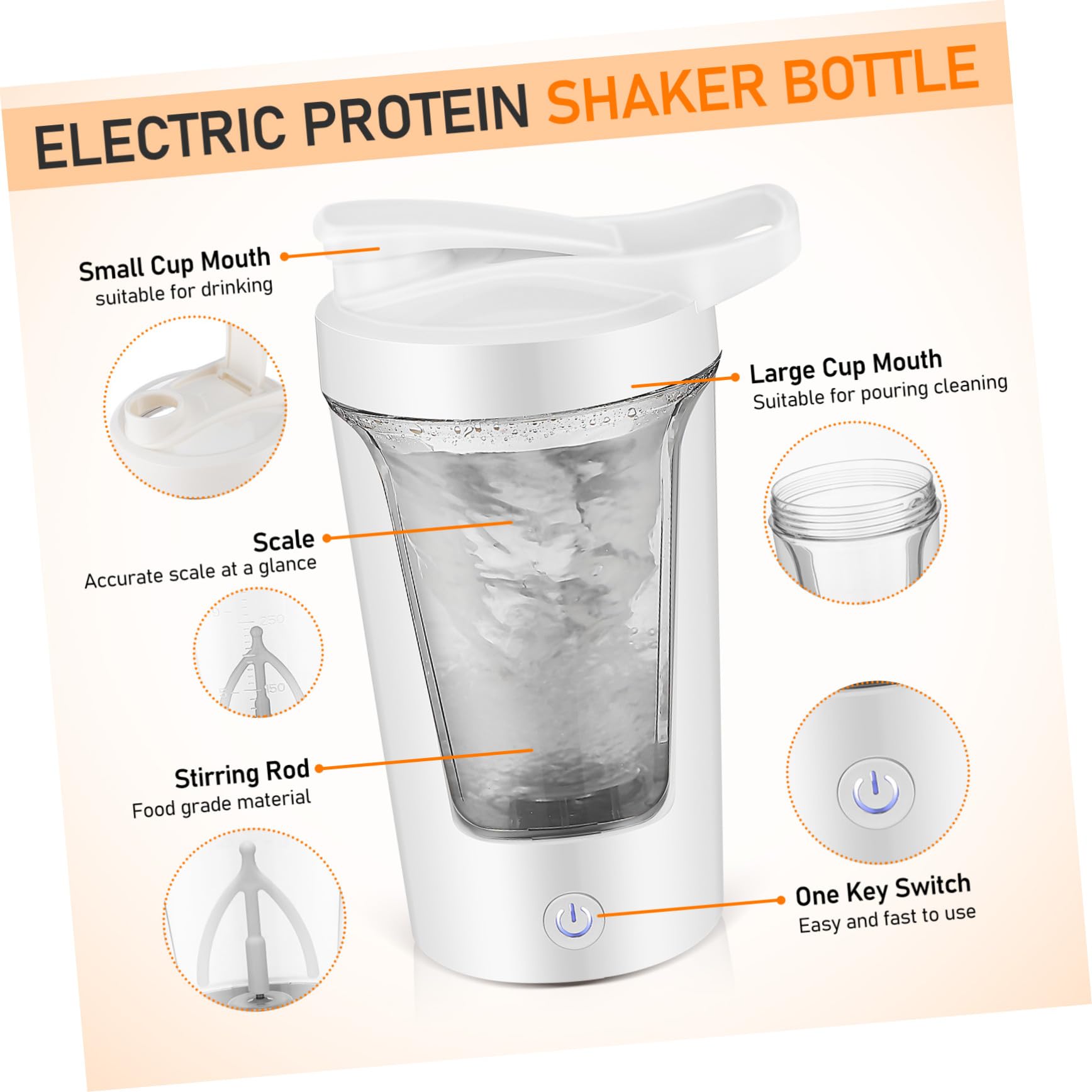GARVALON Bouteille Shaker Automatique Rechargeable pour Café et Protéines Tasse Électrique Portable PP et Abs Mélangeur Rapide et Pratique pour Boissons Énergétiques