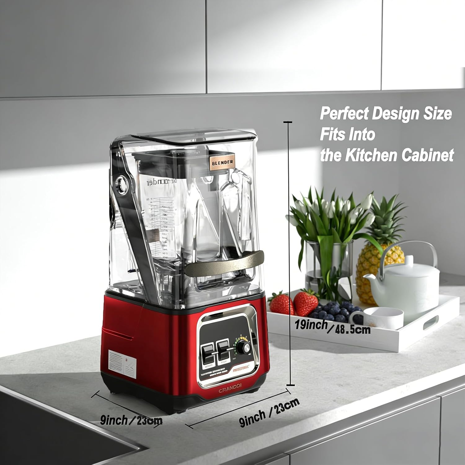 CRANDDI Commercial Blender, 2200W Countertop Blenders with Removable Shield, Quiet Smoothie Blender for Shakes and Ice Crushing, 52oz, 38000 RPM Professional Blenders for Kitchen, K80 (Red)