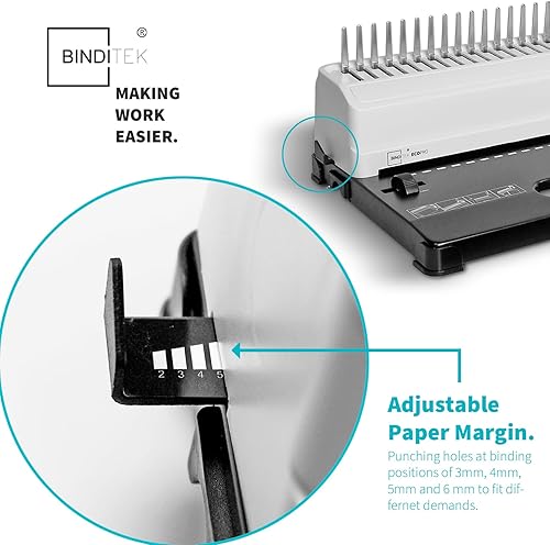 Miniatura 4 de Binditek Máquina de encuadernación de peine, 19 agujeros, 450 hojas, máquina de encuadernación con kit de iniciación, 100 peines de encuadernación
