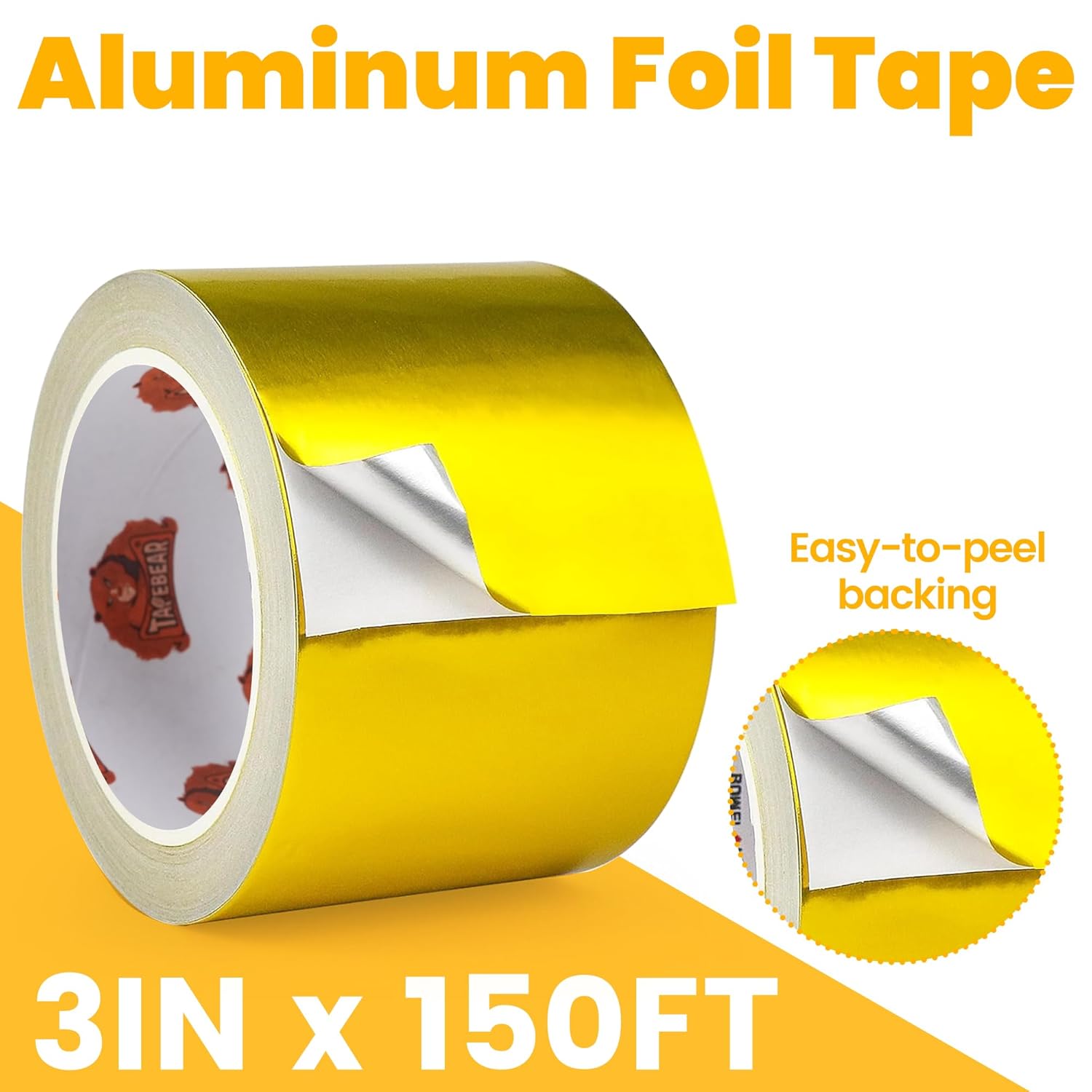 TAPEBEAR Gold Aluminum Tape 3" x 150FT, Professional Heat Reflective Tape Foil Duct Heat Shield Heat Resistant Tape for DIY Crafts, HVAC Ductwork, Dryer Vent, Exhaust Hose, Pipe Metal Repair