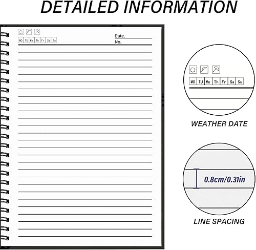 Miniatura 4 de Cuaderno de espiral, diario de tapa dura, cuaderno de espiral con rayas anchas, A5 de 5.5 x 8.3 pulgadas, papel grueso de 80 GSM, 60 hojas y 120