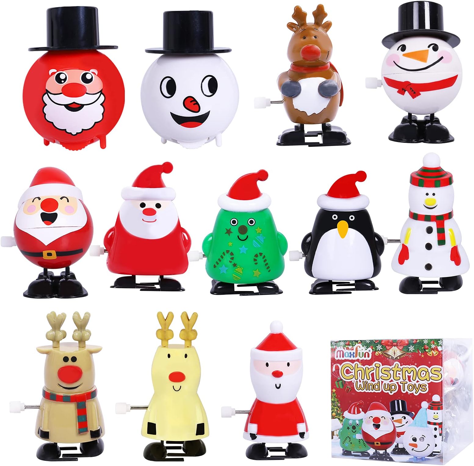 Max Fun12pcs Christmas Wind Up Toys Stocking Stuffers for Kids Christmas Party Favors Bulk Christmas Goody Bag Filler