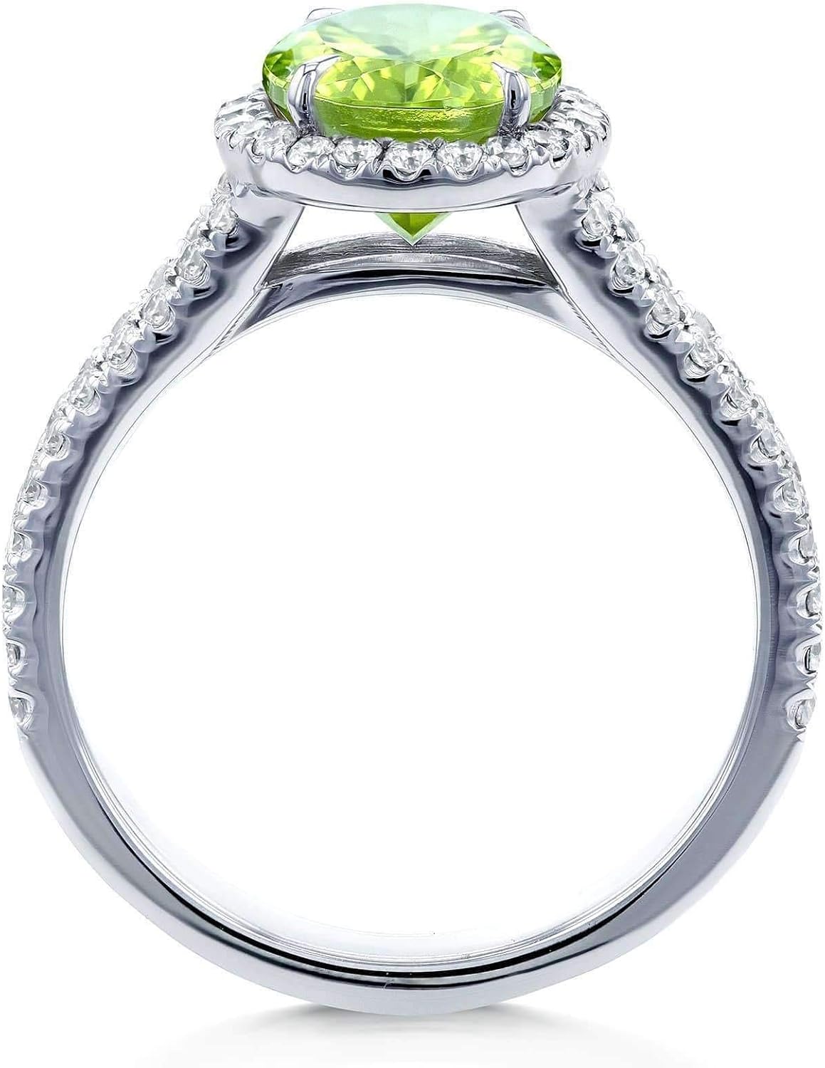 Kobelli 3-CTW Green Peridot and Diamond Halo Split Shank Ring 14k White Gold