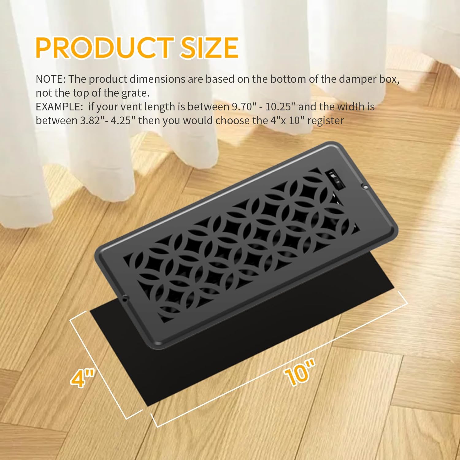 Floor Vent Covers, Floor Register 4x12, 2 Pack Adjustable Decorative Vent Covers for Home Floor, Ceiling or Sidewall Vent with Screws, Rust-Proof Heavy Duty Walkable Steel Floor Vents (4" X 12") image 3