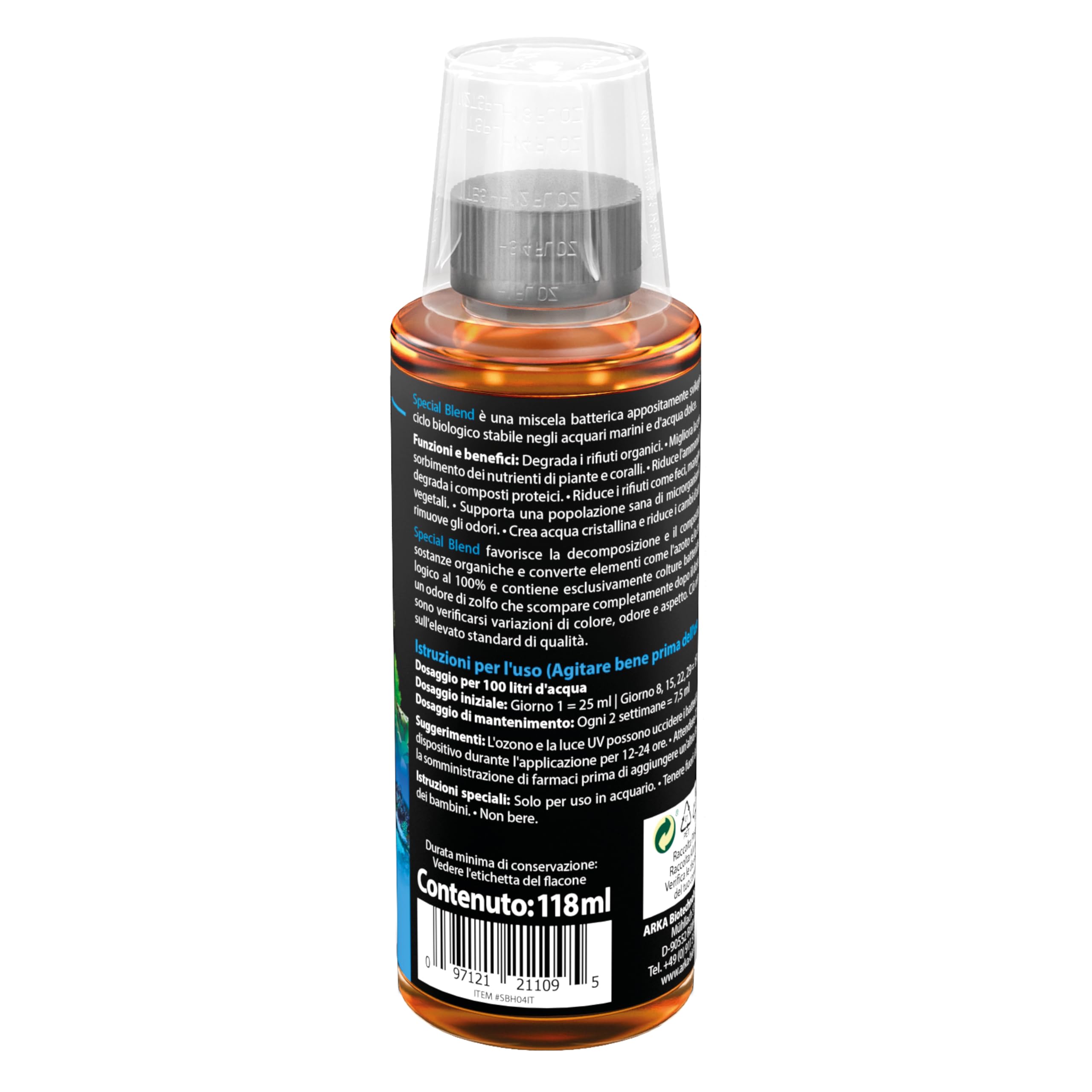 ARKA Special Blend – 118 ml – batteri per acquari d’acqua dolce e marina – riduce nitrati e rifiuti organici – contribuisce alla qualità dell’acqua e favorisce un ecosistema stabile