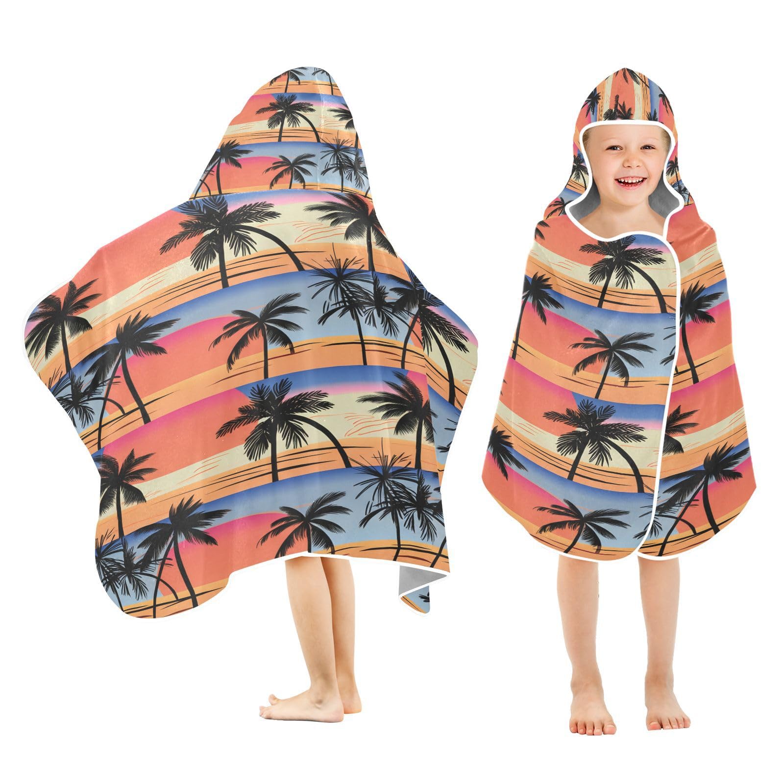 Nesatuwa Hooded Towel for Kids,Palm Trees Kids Beach Bath Towels Soft Absorbent Quick Dry Poncho Towel for Girls Boys
