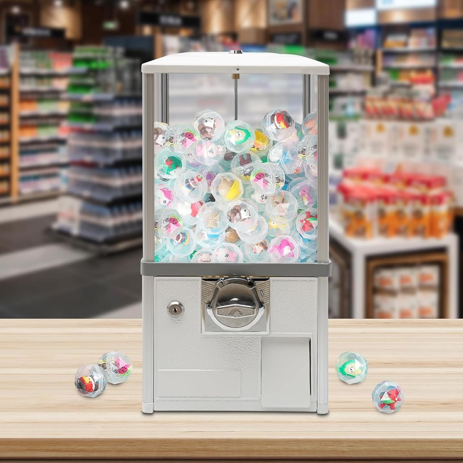 Distributeur Automatique De Capsules De Style Vintage avec Serrures pour Magasins De Jeux Et De Détail White