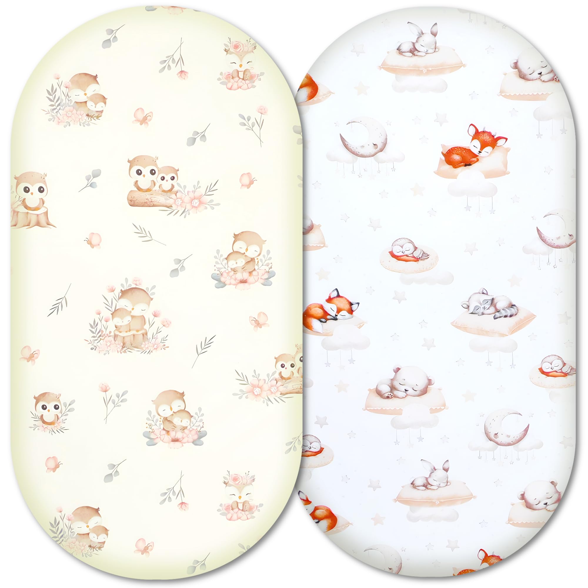 Moses Basket Fitted Sheets – 100% Pure Cotton, Soft & Breathable Baby Bedding Set – 2-Pack Snug Fit Bassinet Sheets for Moses Baskets & Prams - (81x41cm, SET7-2pcs (a))