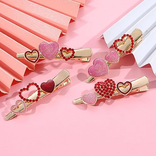 Miniatura 3 de Soochat 4 pinzas para el cabello de corazón para el día de San Valentín, horquillas de corazón rojo para mujeres y niñas, accesorio para el cabello,
