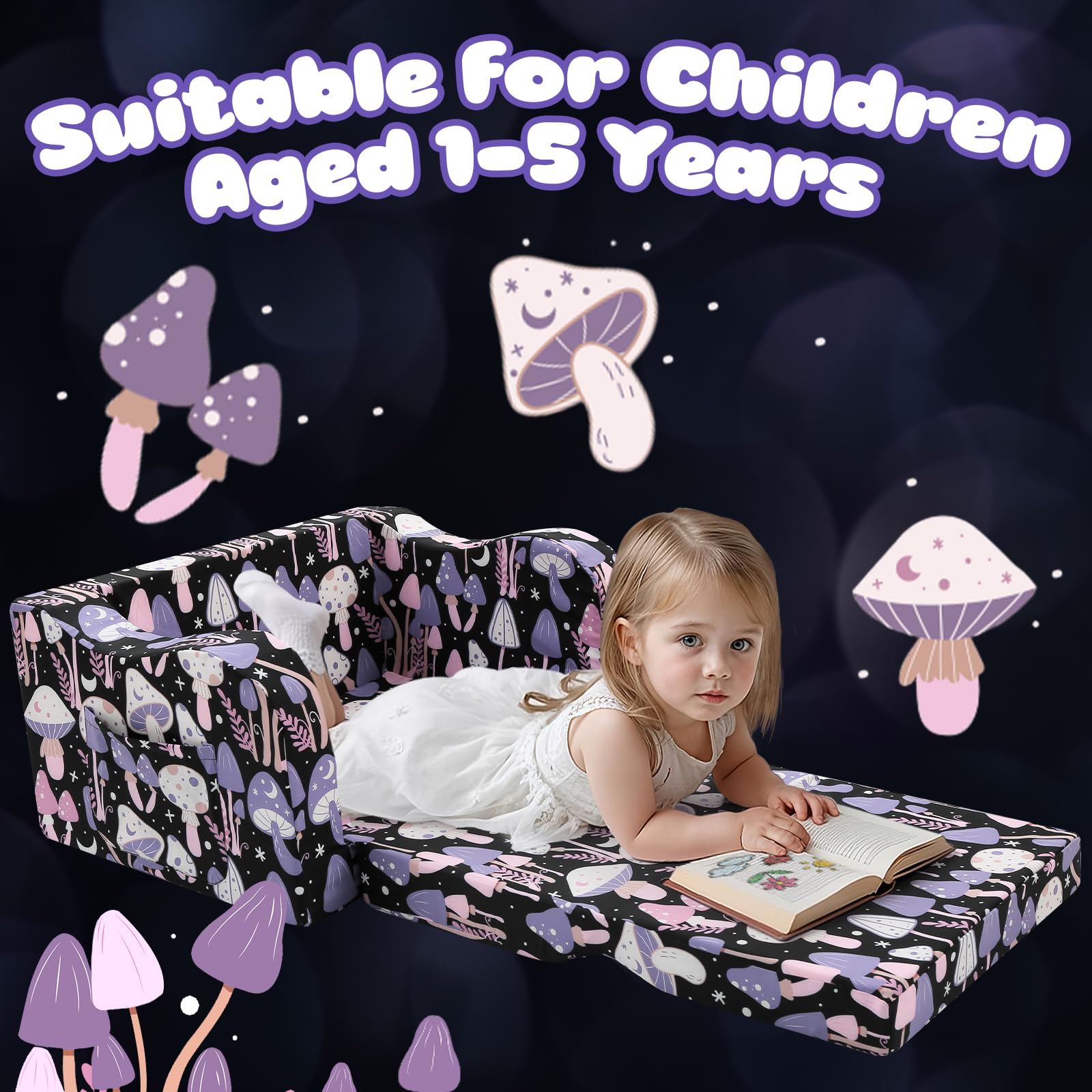 MeMoreCool Kids Couch Sofa, Foldable Comfy Toddler Chair for Toddlers 1-3, Fold Out Couch 2-in-1 Sofa Bed - Image 4
