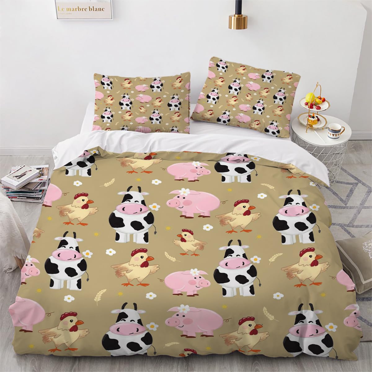 Housse de couette animaux de la ferme pour chambre d'enfant et lit double 240x260 cm