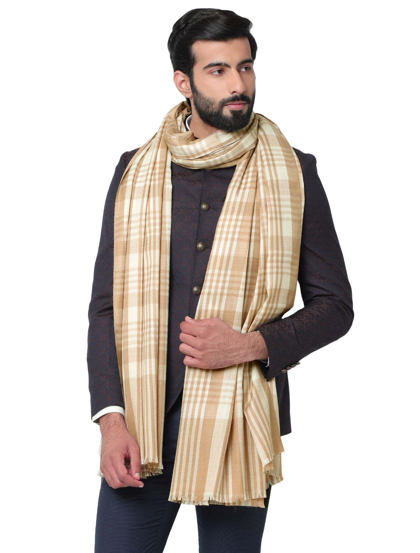 Men's Woven Checks Design Pure Wool Lohi/Woollen Shawl [50" X 100"]-image-17