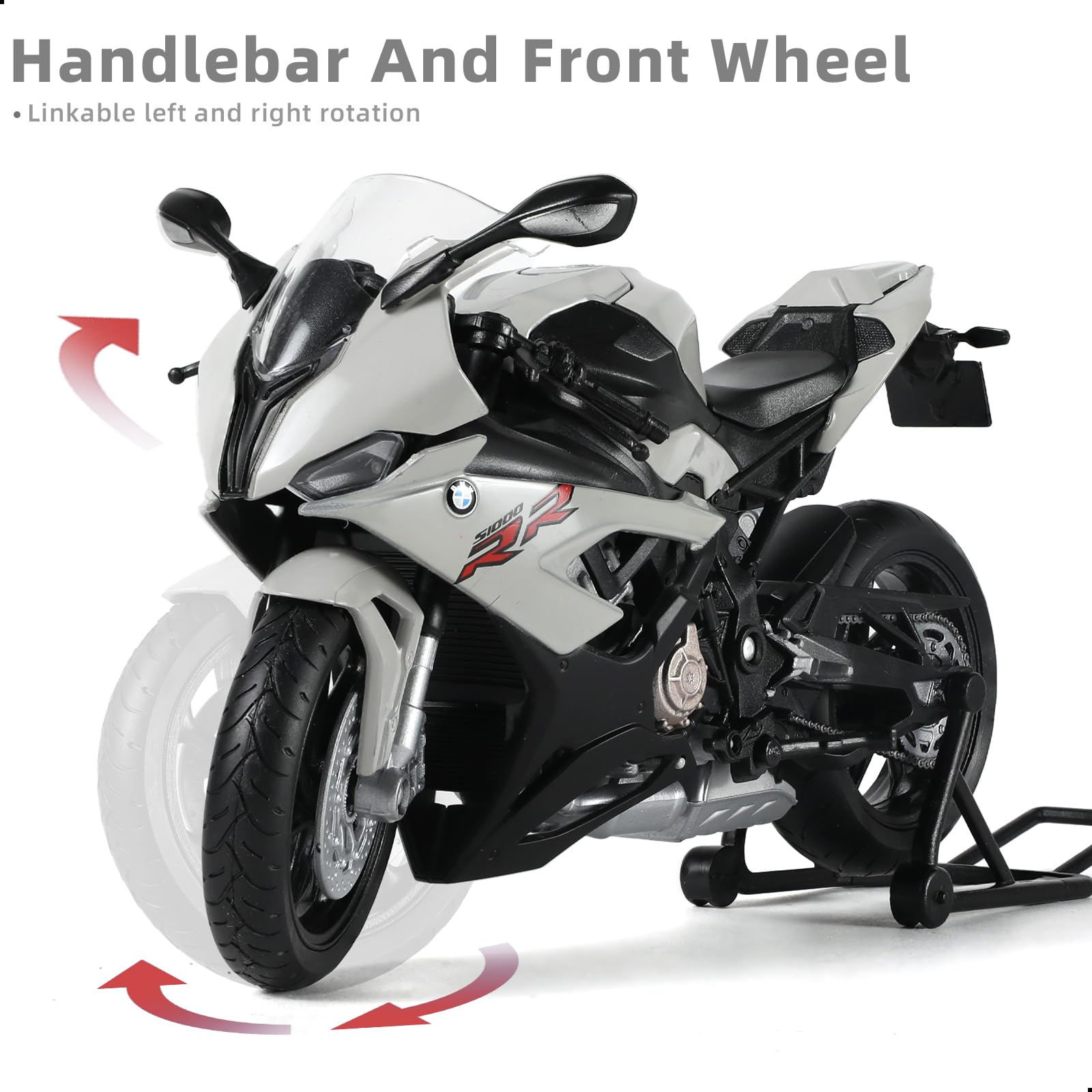 Risopen Miniature BMW S1000RR 1/12 – Moto En Alliage Métallique, Tête Orientable Et Selle Mobile, Modèle De Course Blanc