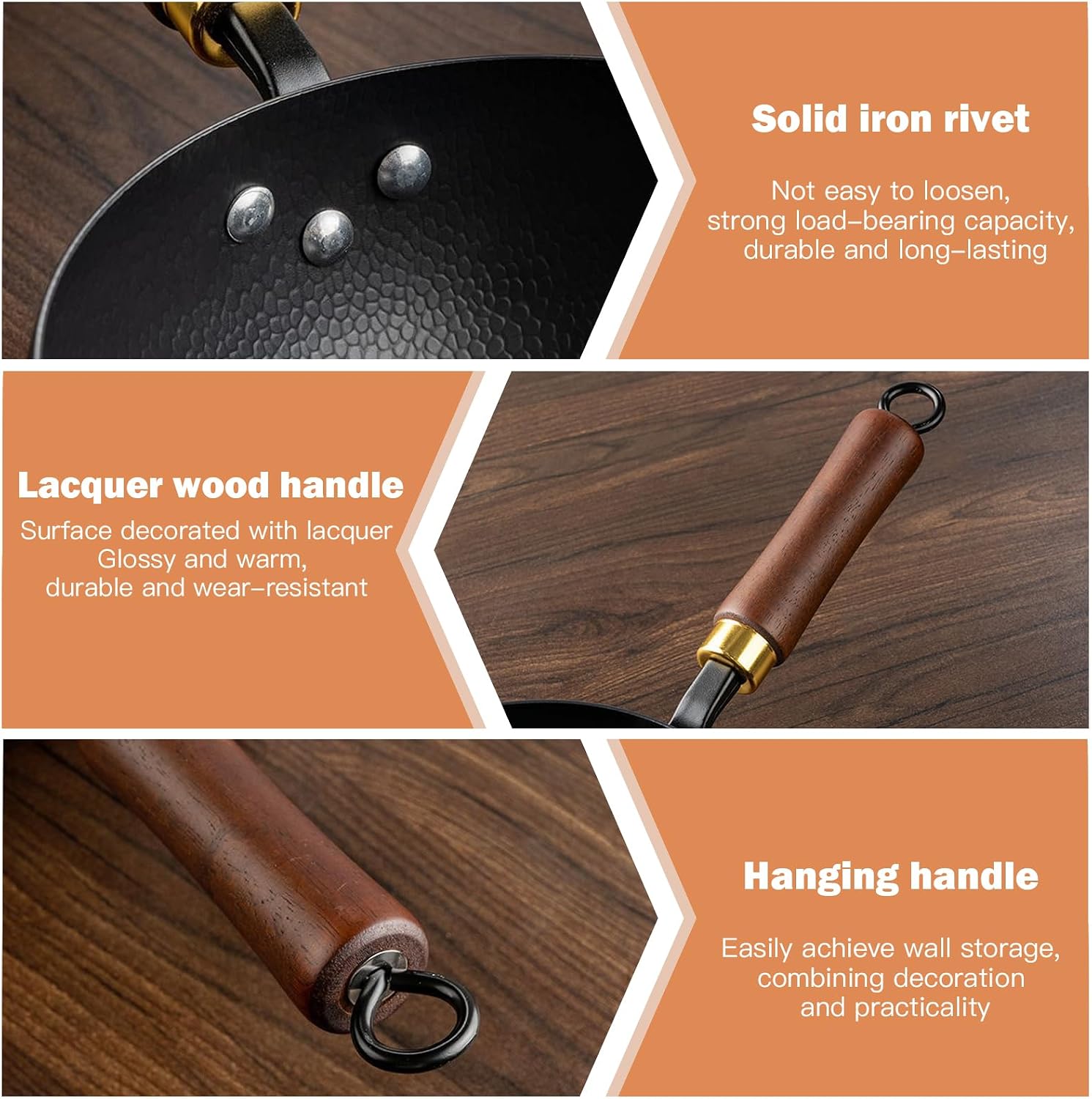 Japanese Iron Pan with Wooden Lid, 24 cm, Naturally Non-Stick & No Chemical Coating, Iron Pan, Frying Pan Made of High Purity Iron, Forged Iron Pan for Induction, Electric and Gas Stoves image 4