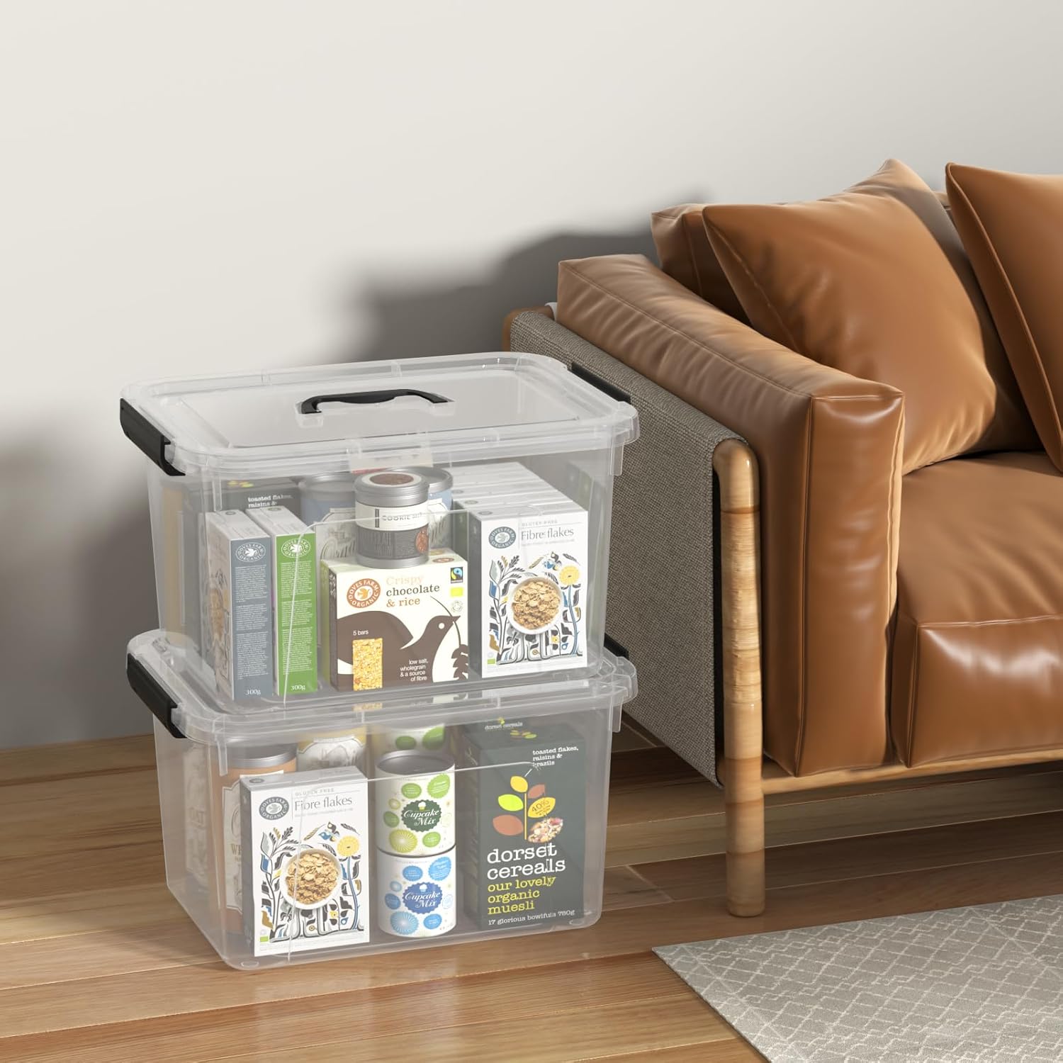 18 Quarts Plastic Boxes with Lids and Handles, Clear Storage Tote Bins Set of 6