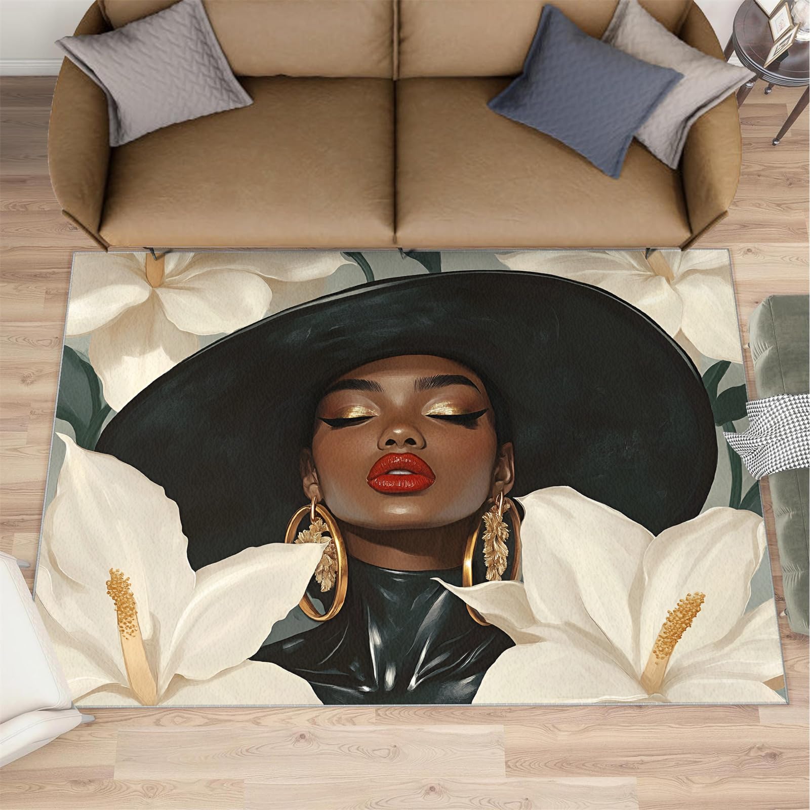 Tapis de salon femmes africaines 120 x 170 cm aux finitions premium