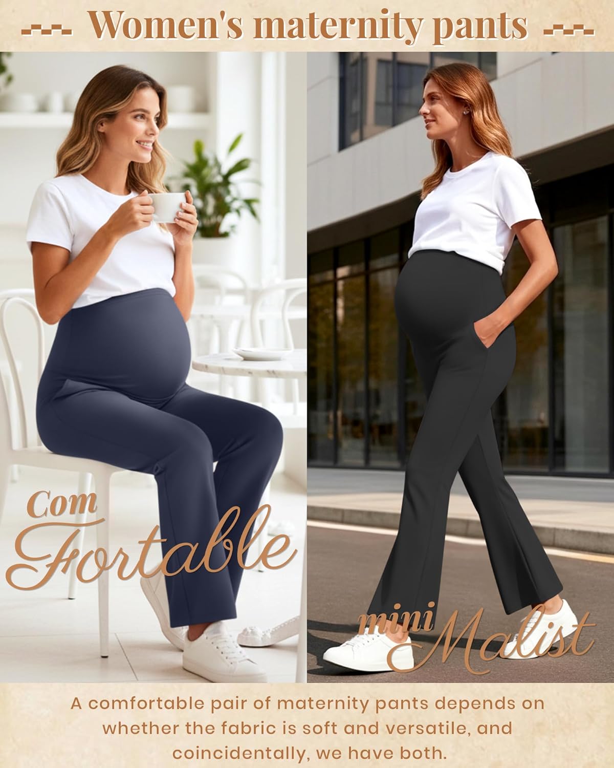 3 Pack Women's Maternity Pants Over The Belly Stretchy Pregnancy Sweatpants Bootcut Pregnancy Trousers with Pocket - Image 4