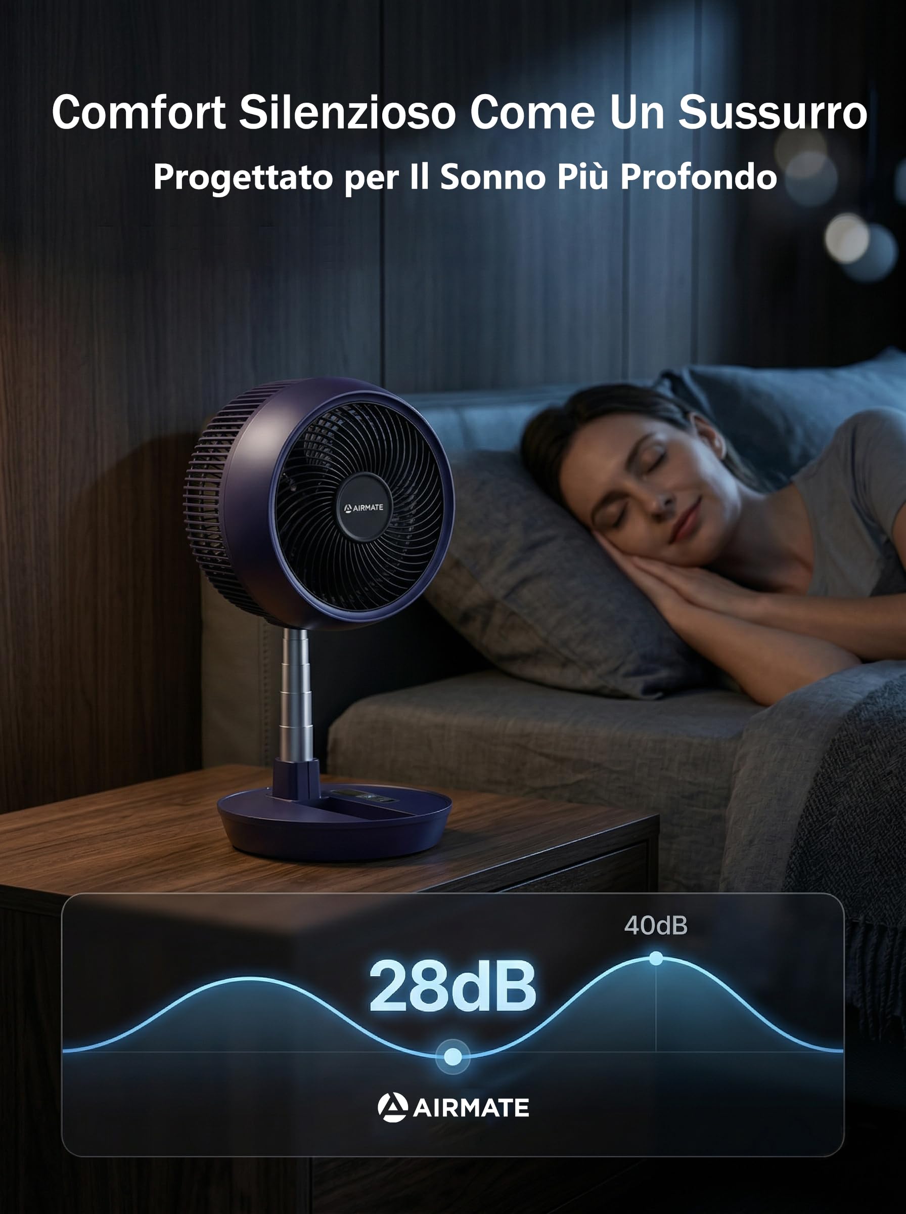 AIRMATE 63CM Ventilatore a Piantana con Telecomando, Ventilatore da Tavolo Silenzioso Pieghevole e Altezza Regolabile, 90°+180°Oscillante, 8 Velocità, Timer, Ventilatore Potente per Scrivania e Camera