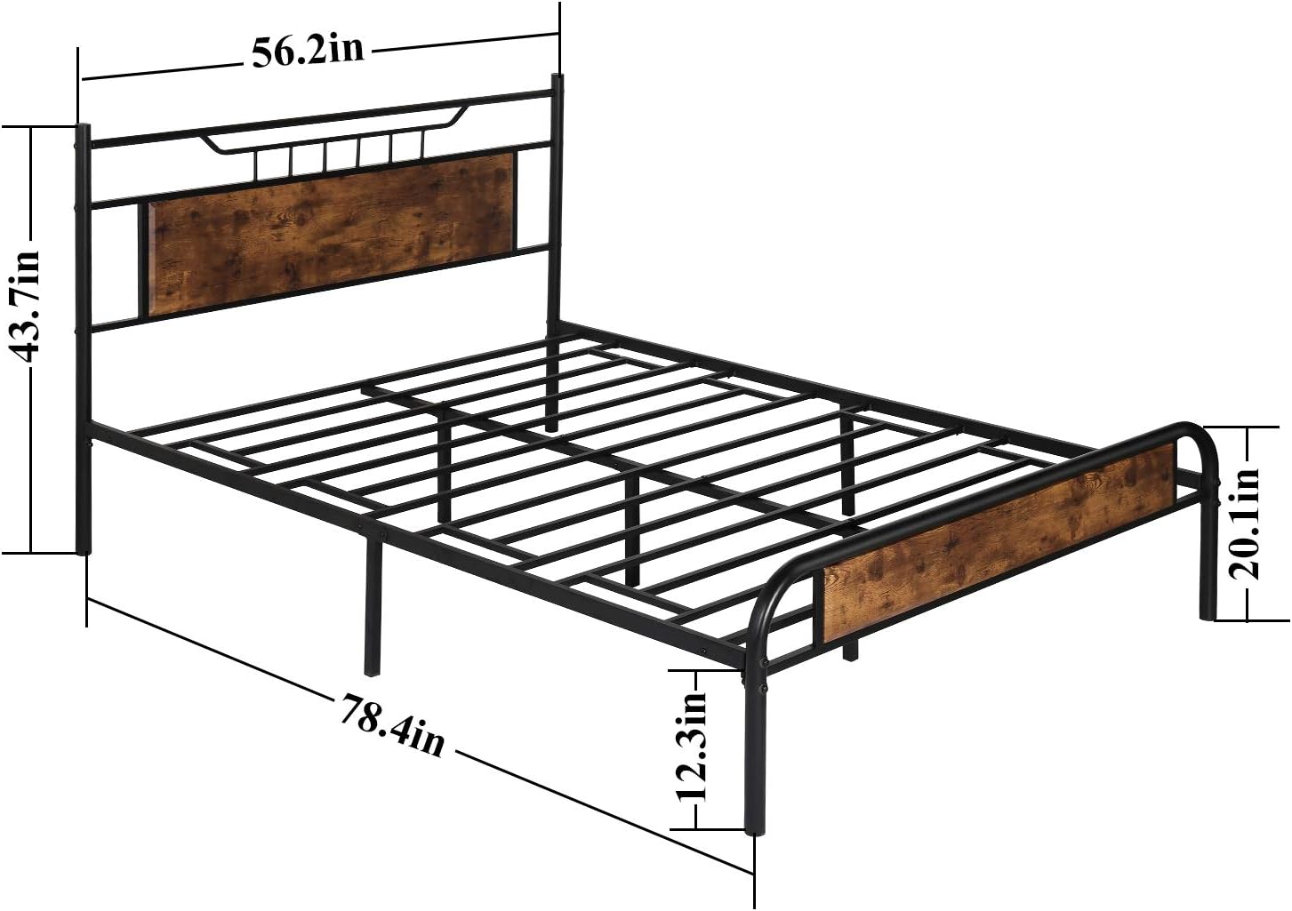 VECELO Full Size Bed Frame with Wooden Headboard, Metal Platform Bed Frame with Footboard,No Box Spring Needed,Sturdy Steel Structure,14 Strong Steel Slat Support, Easy Assembly/Rustic Brown
