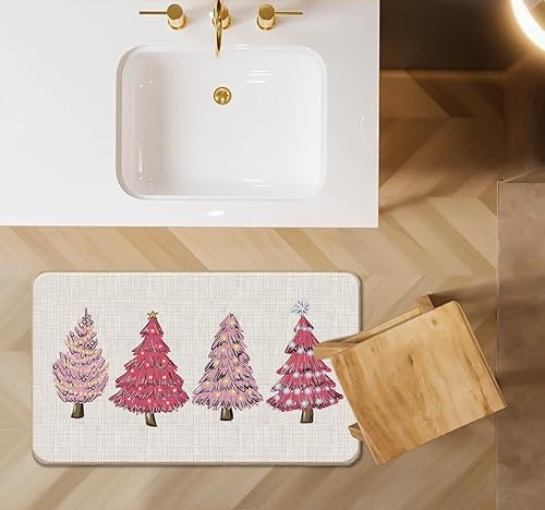 Miniatura 4 de Lacosu Tapete rosa para puerta de árbol de Navidad, tapete de árbol de Navidad, tapete de entrada para interiores y exteriores, decoración de