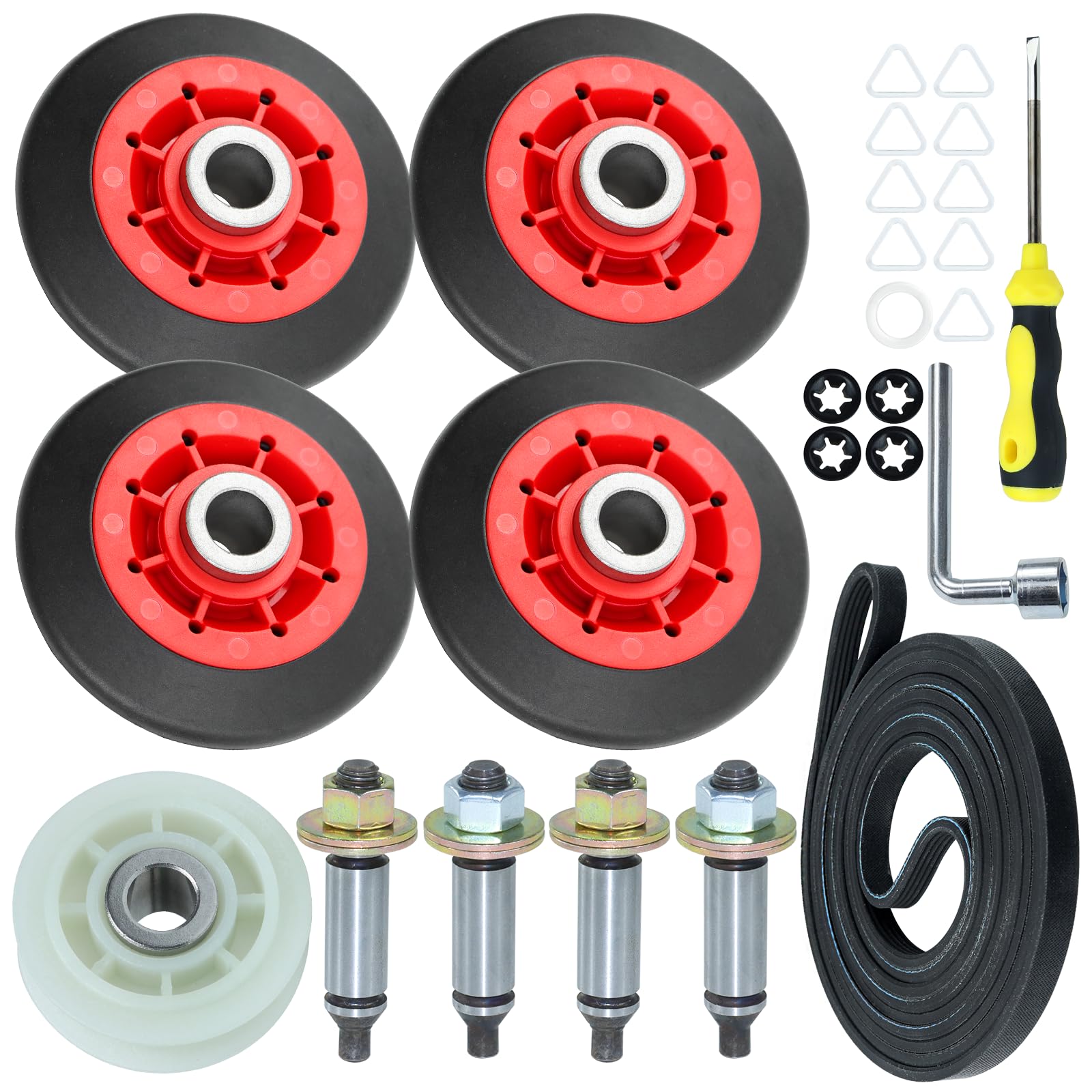 Upgraded 4392067 Dryer Repair Maintenance Kit WPW10314173 Drum Support Roller 661570V Drive Belt 279640 Idler Pulley WPW10359271 and WPW10359272 Dryer Drum Axle for Dryers