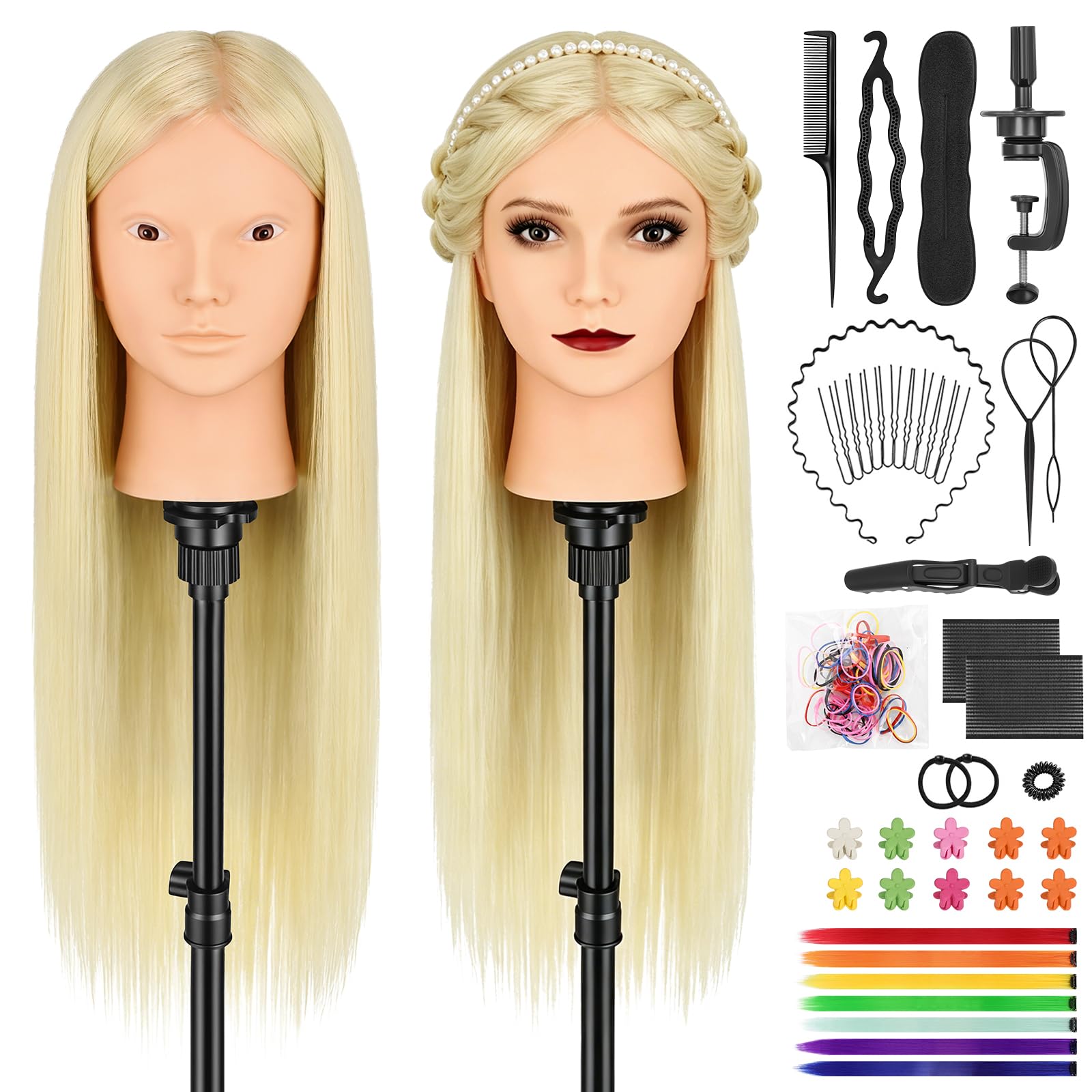 Cabeza de Peluquería de 26 Pulgadas con 80% Pelo Real Premium para Trenzado TwoWin 8
