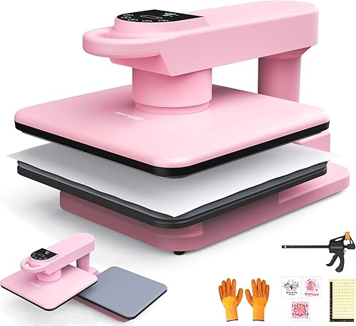 Miniatura 10 de Máquina de prensa de calor automática de doble banco de trabajo, 360° Swing Away 15x15 prensa inteligente para camisetas con liberación automática y