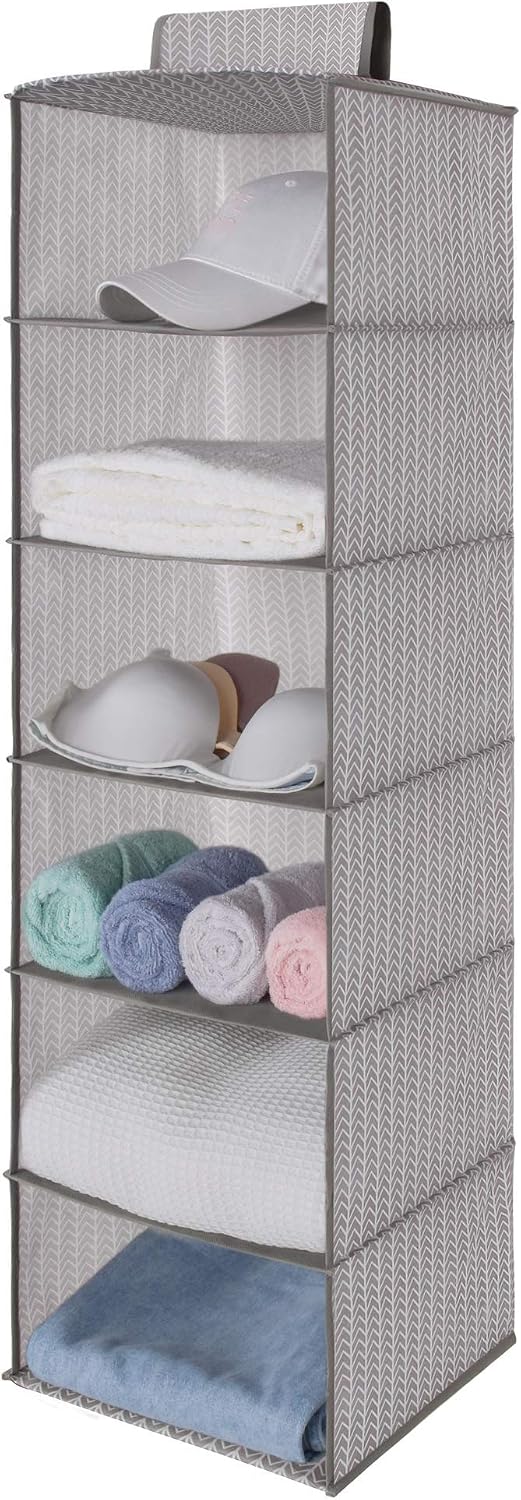 GRANNY SAYS 6-Shelf Hanging Closet Organizer, Collapsible Closet Hanging Shelves, Nursery Hanging Storage Organizer, Gray/White, 42.5" H X 12" W X 12" D