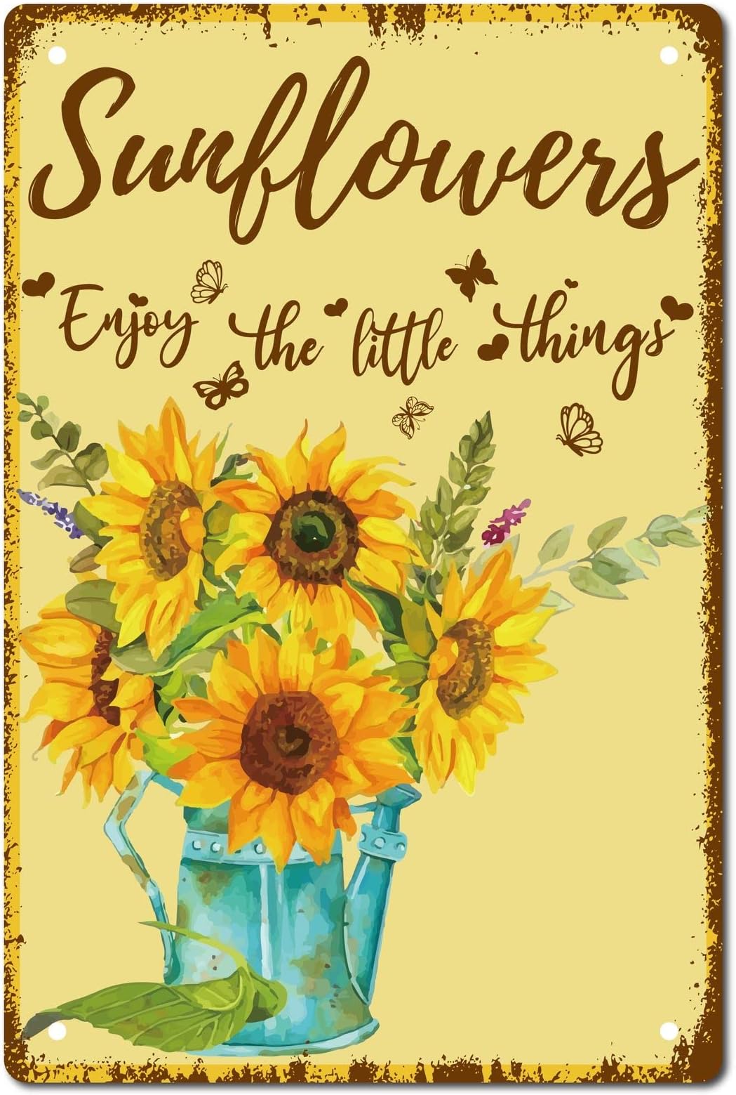 CREATCABIN Sunflowers Enjoy The Little Things Tin Sign Vintage Retro Metal Wall Decor Decoration Art for Home Garden Kitchen Bar Pub Living Room Office Garage Poster Plaque 12 x 8 Inch