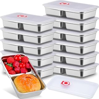 Teenyyou 12 Pcs Stainless Steel Snack Containers with Lid 30oz Metal, White