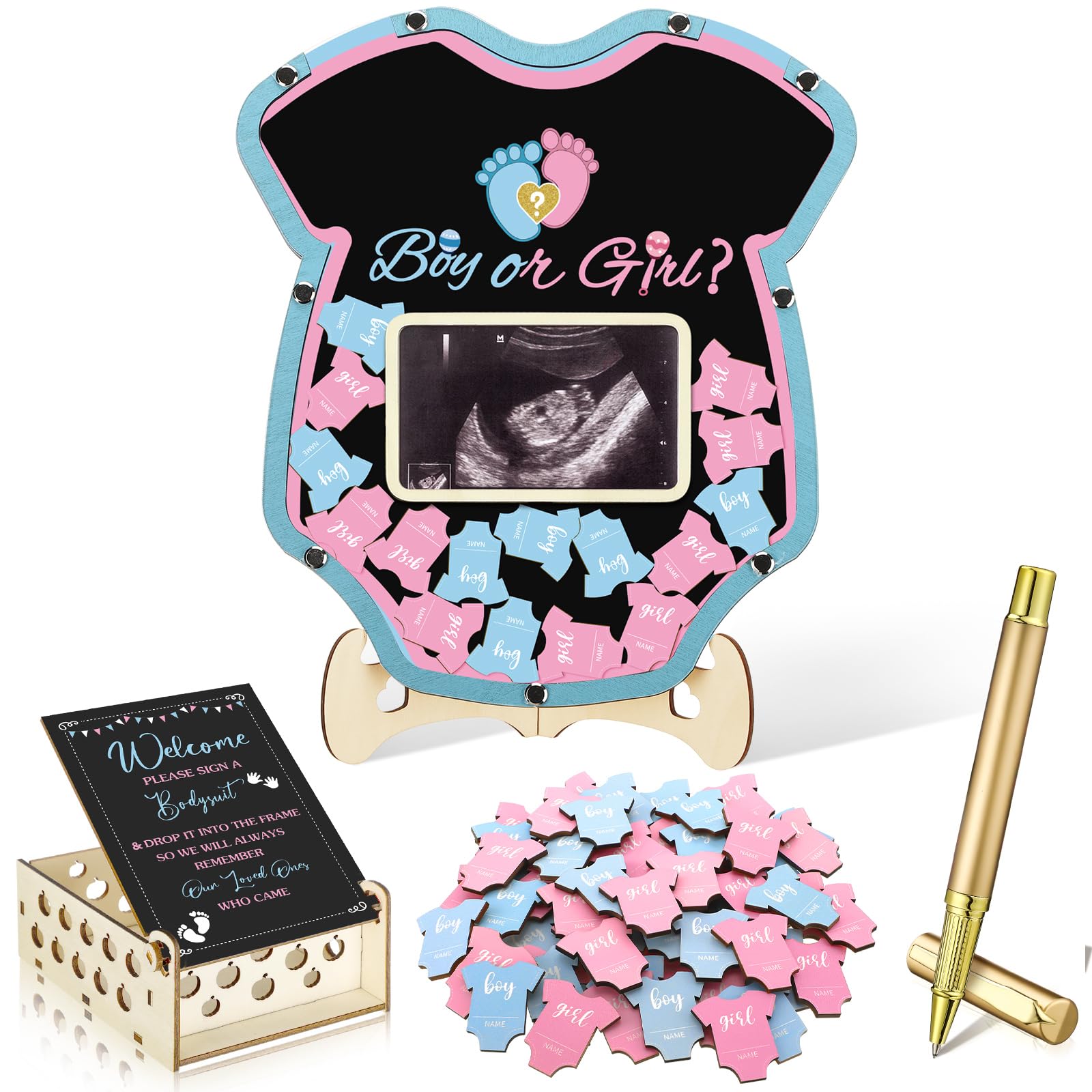 Wenqik 63 Pcs Gender Reveal Baby Shower Guest Book,Blue and Pink